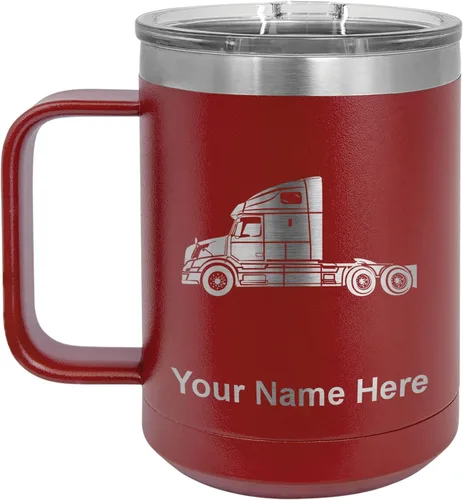 Vista 28 de LaserGram Taza de café aislada al vacío de 15 onzas, cabina de camión, grabado personalizado incluido (negro)