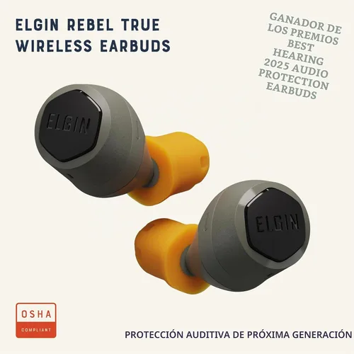 Vista 2 de Auriculares Elgin Rebel True Wireless, auriculares Bluetooth de reducción de ruido de 25 dB, micrófono con aislamiento de ruido, vida de batería