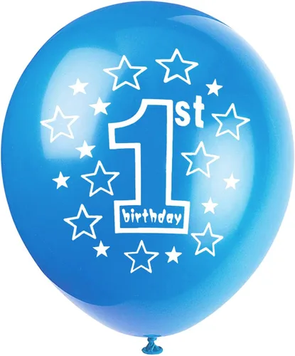 Vista 3 de SHUNTAI - Globos de 1er cumpleaños, color azul, 15 piezas de 12 pulgadas Decoraciones de fiesta de primer cumpleaños, confeti dorado, látex, temas