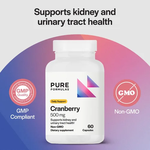 Vista 3 de PureFormulas Cranberry 500 mg – Apoya la salud de los riñones y del tracto urinario – Suplemento antioxidante para la protección inmune y la salud