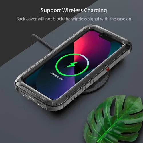 Vista 4 de Funda impermeable para iPhone 14 para iPhone 14 bajo el agua, funda metálica para iPhone 14 con protector de pantalla, soporte militar, cuerpo