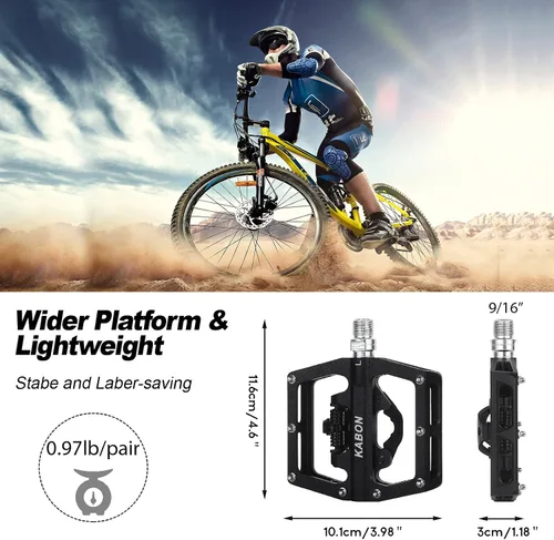 Vista 2 de KABON Pedales de bicicleta de montaña MTB compatibles con SPD bicicleta de montaña de doble función sellada sin clipless de aluminio plataforma