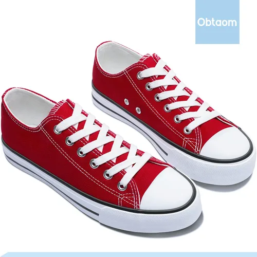 Vista 9 de Obtaom - Tenis de lona modernos con diseño de caña baja y de calce fácil para mujeres