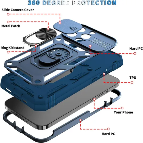 Vista 4 de Fetrim Funda para iPhone 13 PRO, Funda de teléfono con soporte de anillo de rotación para Apple iPhone 13 PRO - Azul