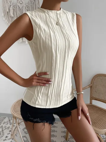 Vista 5 de Verdusa Camiseta sin mangas con cuello alto falso y textura para mujer