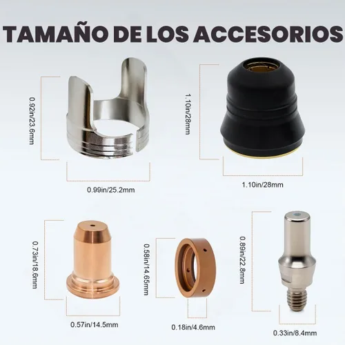 Vista 2 de 23pcs IPT-60 PT-60 IPT-40 PT40 Plasma Corte Antorcha Punta 0.039 in 0.039'' Electrodo Shield Cap/Stand-off/Swirl Ring Silver