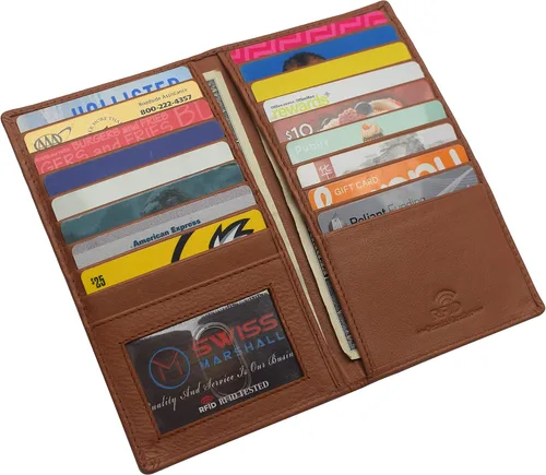 Vista 5 de RFID bloqueo doble cuero genuino tarjeta de crédito titular de identificación cartera larga, CN Bronceado, Bifold