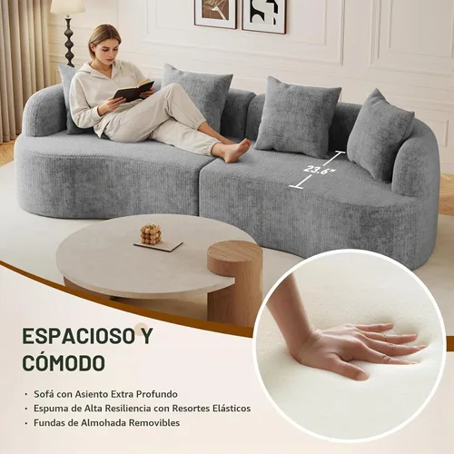 Vista 7 de Furnimart Sofás curvados de 112 pulgadas para sala de estar, sofá modular de felpilla moderno de 4 plazas con 4 cojines, sofá modular de felpa,
