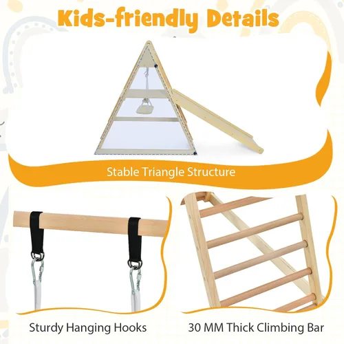Vista 7 de HONEY JOY Gimnasio de la selva interior para niños, gran juego de escalador 5 en 1 con columpio para bebé, rampa deslizante, escalera y pared