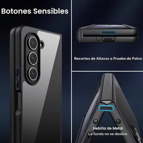 Vista 6 de MAKAVO Funda transparente para Samsung Galaxy Z Fold 5, parte trasera dura de cristal delgado y parachoques negro suave, cubierta a prueba de caídas