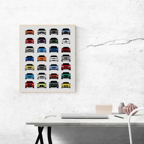 Vista 5 de Custom Car Posters Póster hecho a mano compatible con BMW M Car Poster Print Wall Art Decor of all BMW M Power Cars M3, M4, M5, M2, M6, M1 y más