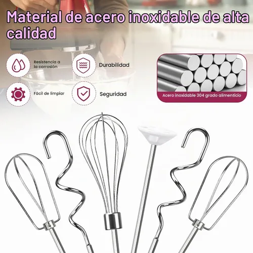 Vista 4 de Accesorios para batidoras de mano, batidor, ganchos de masa y varilla de mezcla de líquidos, accesorios de batidora de mano de acero inoxidable