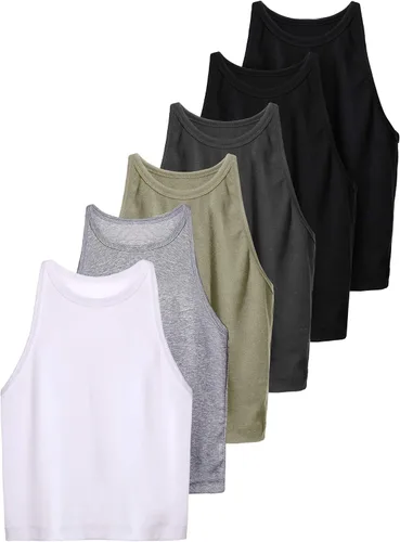 Vista 7 de 6 piezas de camisetas cortas básicas para mujer, sin mangas, espalda cruzada deportiva, para uso diario