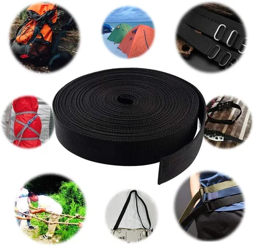 Vista 2 de Correa plana de nailon 1 rollo de 10 yardas y 1.25 pulgadas de ancho para hacer correa de equipaje, correas para perros, sillas de césped, hamacas