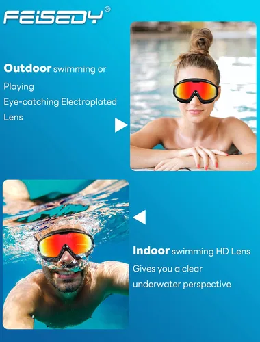 Vista 4 de FEISEDY Gafas de natación sin fugas, antivaho para piscina, para adultos, hombres, mujeres, jóvenes, visión clara de 180°, UV400 B2389