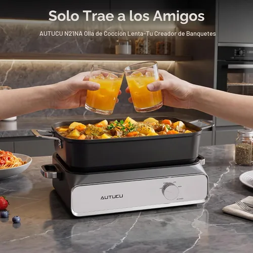 Vista 5 de AUTUCU Olla de cocción lenta de 10 cuartos de galón, revestimiento de cerámica sin PFOA, apto para horno hasta 450 °F Función de mantener el calor
