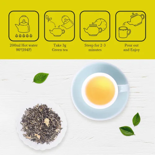 Vista 5 de LWXLJMJZC -Bi Tan Piao Xue Té verde jazmín Té chino de hoja suelta premium con flores fragantes de jazmín Perfecto para el disfrute diario