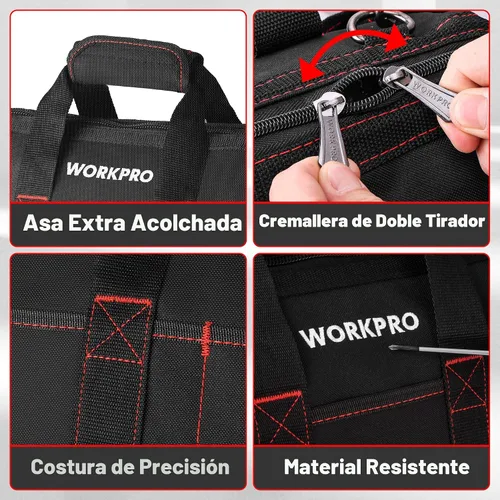 Vista 6 de WORKPRO W081022A - Bolsa de almacenamiento de herramientas de boca ancha con base de goma resistente al agua, 16 pulgadas