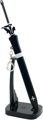 Vista 6 de FAYAIALO 8.7 pulgadas SAO Kirito Elucidator Dark Repulsor Espada Mini Metal Katana Samurai Espada Modelo Llaveros Colección Regalo