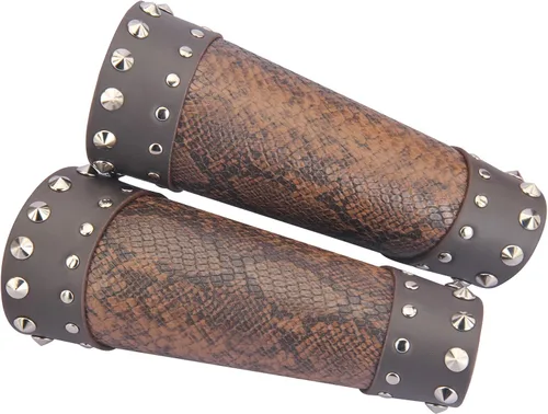 Vista 3 de Jeilwiy Pulsera de guante de cuero, brazaletes medievales, muñequera vikinga, caballero LARP, brazos vikingos, disfraz renacentista