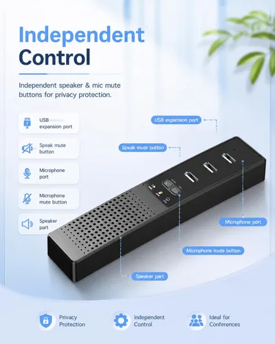 Vista 4 de Altavoz USB 3 en 1 para computadora con micrófono, altavoz de conferencia de escritorio para computadora portátil con micrófono para oficina en casa
