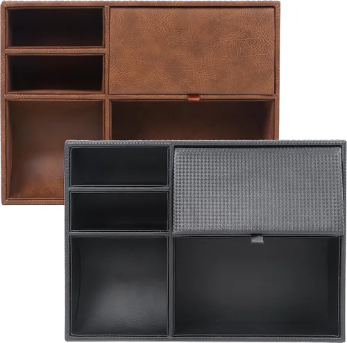 Vista 8 de Zcaukya Bandeja de valet para hombre, joyero, organizador de mesita de noche con 5 compartimentos para llaves, cartera, reloj y lentes