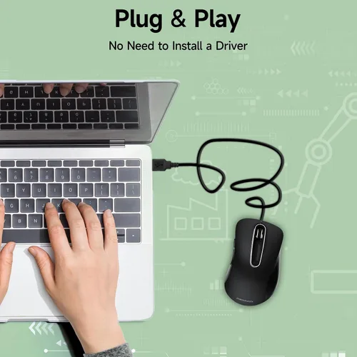 Vista 7 de memzuoix Ratón con Cable, Ratón USB para Computadora 1400 DPI Ratón Óptico Móvil Diseño Ergonómico Ratones para Computadora con Cable de 5 Pies