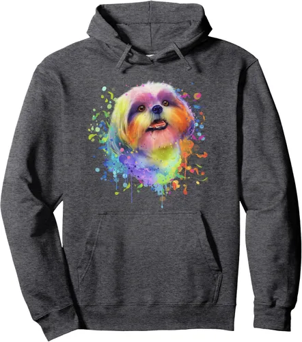 Vista 4 de Sudadera con capucha colorida Splash Art Shih Tzu con diseño de retrato Shitzu para cachorros, Negro, S