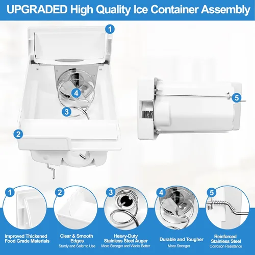 Vista 5 de Cubo de hielo para refrigerador 241860803 mejorado compatible con Frigidaire fabricador de hielo, contenedor de repuesto para hielo, conjunto