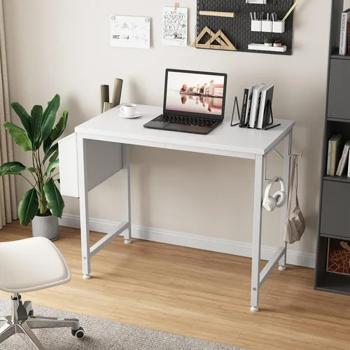 Vista 2 de Lufeiya - Escritorio pequeño blanco para espacios pequeños de 32 pulgadas, escritorio de estudio y escritura para niñas para dormitorio, escritorio