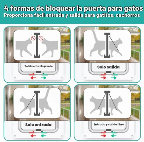 Vista 6 de Puerta de gato de aluminio para ventanas, ajustable para adaptarse a un ancho de ventana de 24 a 28 pulgadas, inserto de ventana de puerta de gato