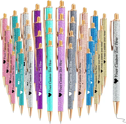 Vista 54 de Bolígrafos con purpurina personalizados con nombre, bolígrafos bonitos y bonitos personalizados, bolígrafos retráctiles de tinta negra, suministros