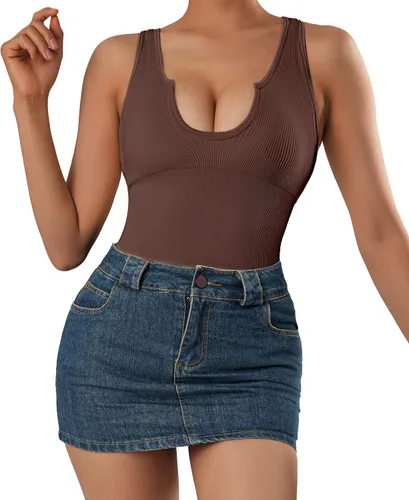 Vista 24 de SUUKSESS Body sin costuras acanalado con cuello de muesca para mujer