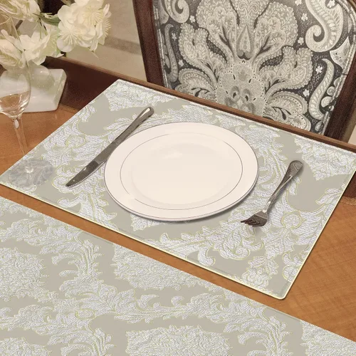 Vista 7 de Loom and Mill Juego de 4 Manteles Individuales de Damasco de Lujo, Manteles Individuales de Mesa Jacquard Beige Antideslizantes para Hogar Cocina