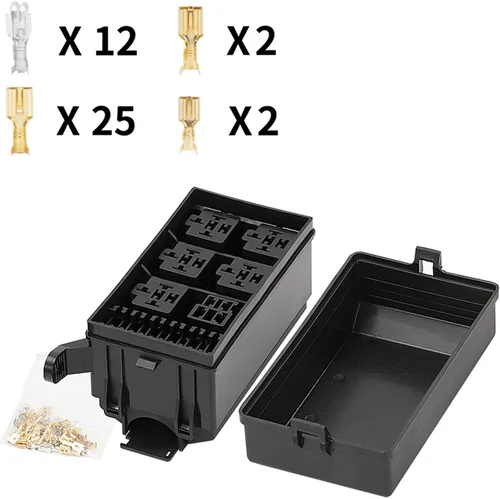 Vista 2 de NANZU Caja de relé de 12 ranuras, bloque de fusibles ATO ATC de 6 vías, relés de 6 vías con 41 pines metálicos para bahía de motor automotriz