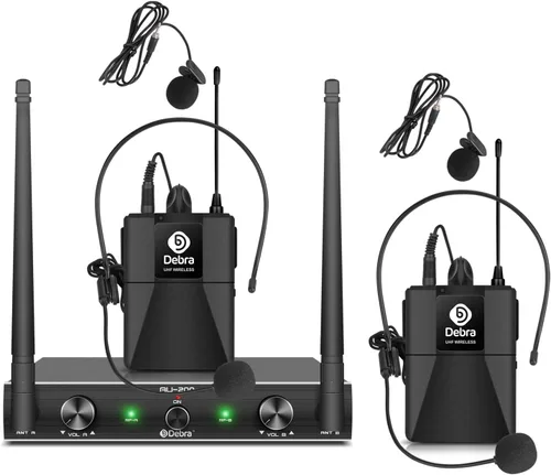 Vista 10 de D Debra Audio AU200 Pro UHF Sistema de micrófono inalámbrico de 2 canales con micrófonos de diadema lavalier inalámbricos de mano, receptor