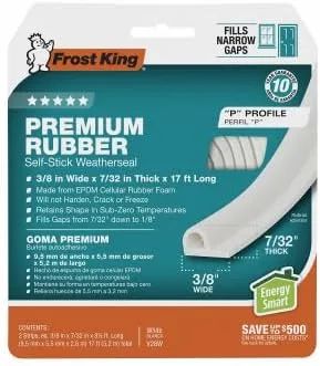 Vista 5 de Frost King EPDM Cinta autoadhesiva de goma, sección P, 3/8" W, 7/32" T, 17 pies de largo, blanco