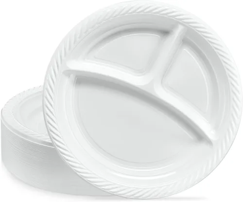Vista 20 de PLASTICPRO Platos redondos de plástico de 7 pulgadas para microondas, desechables, color blanco, vajilla de 100