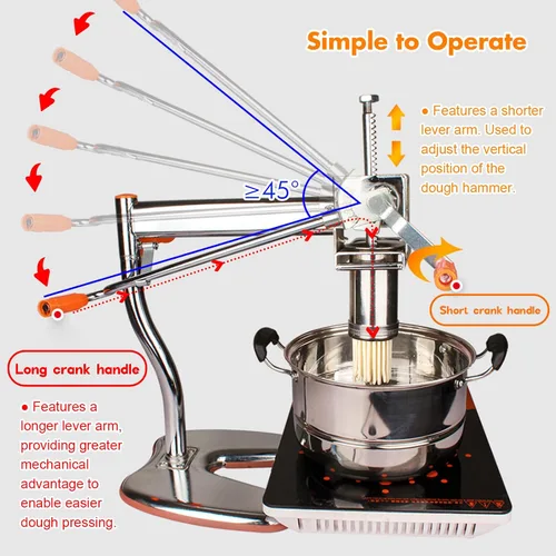 Vista 3 de Máquina para hacer pasta Máquina para hacer fideos, prensa de pasta de acero con 8 moldes para uso doméstico, máquina de pasta hace Maccheroni
