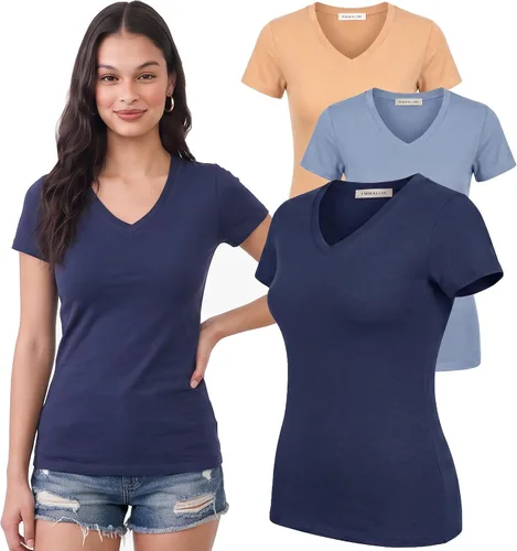 Vista 84 de Emmalise Camiseta de manga corta para mujer, cuello en V, tallas junior y plus