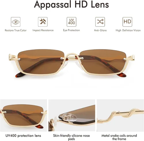 Vista 4 de Y2K AP3649 - Lentes de sol de serpiente para mujeres y hombres, angostos, rectangulares, Y2k