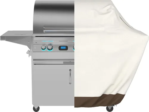 Vista 4 de Amazon Basics Cubierta para Parrilla de Gas Barbacoa para Exteriores, Impermeable, Anti-UV, Duradera, 65 pulgadas, Grande, Beige
