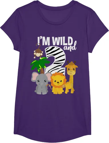 Vista 16 de Camiseta de cumpleaños con temática de zoológico de I'm Wild and 2, Negro, S