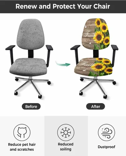 Vista 2 de Funda elástica para silla de oficina con diseño floral de granja, funda de asiento para silla de computadora, funda para respaldo, elástica