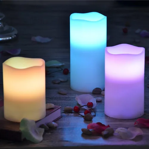 Vista 4 de YAKii Paquete de 3 velas sin llama que cambian de color, cera real para exteriores con temporizador, velas LED con control remoto