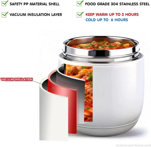 Vista 5 de Tarro de comida aislado de 40 onzas con 2 compartimentos, recipientes herméticos para comida caliente, boca ancha, acero inoxidable, incluye cuchara
