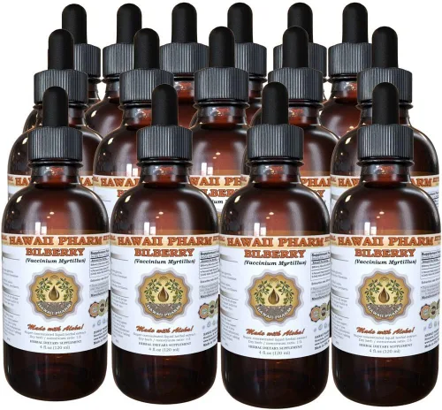 Vista 7 de HawaiiPharm Arándano (Vaccinium myrtillus) Extracto líquido de bayas secas 4x4 oz