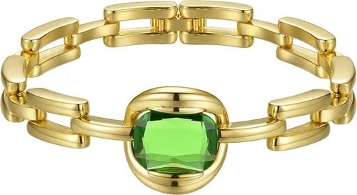 Vista 3 de EF ENFASHION Pulsera de eslabones de piedra de circonita verde, acero inoxidable, chapado en oro de 18 quilates, pulsera punk, para mujeres y niñas