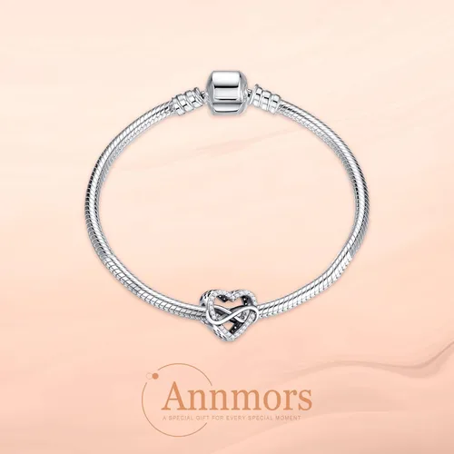Vista 2 de Annmors Family Charm Love your Dad Mon Sister Infinity Charm fits Bracelets, 925 Sterling Silver-Lucky Charm for Woman Pendant Bead, Jewelry Beads