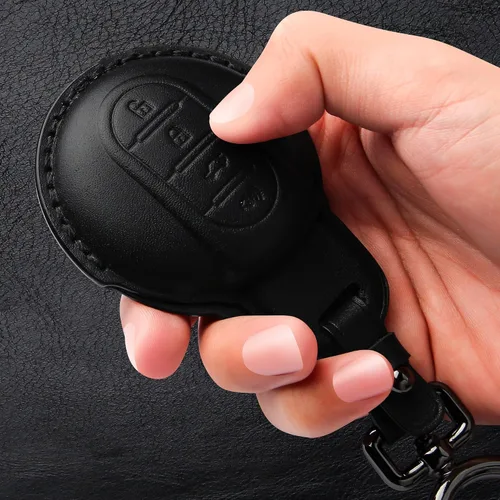 Vista 5 de Tukellen Compatible con BMW Mini - Funda de cuero para llavero compatible con BMW Mini Cooper F54, F55, F56, F57, F60, color negro